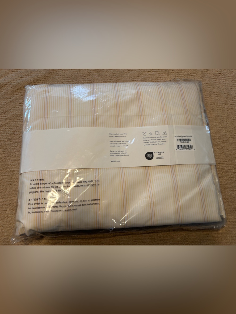 Brooklinen classic core sheet set king sunwashed stripe in sunshine - Picture 4 of 6